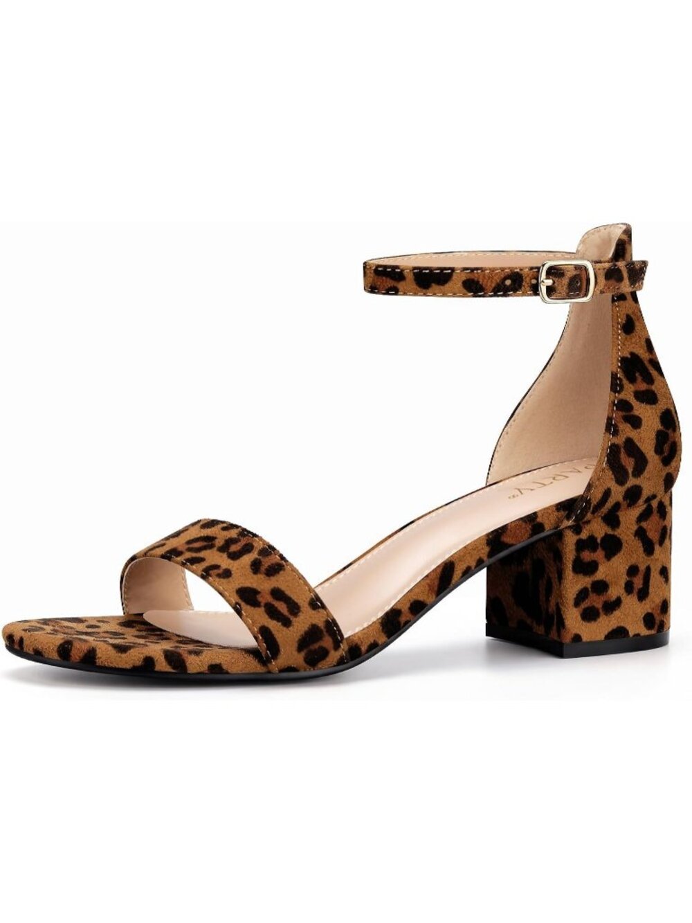 Women's Leopard Faux Leather Open Toe Ankle Strap Block Chunky Heels Sandal